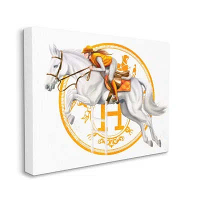 Stupell Industries Jockey Riding Race Horse Glam Fashion Logo By Ziwei Li - Floater Frame Graphic Art On Canvas In Wrapped Canvas
