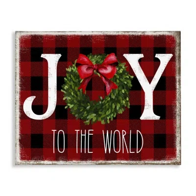 Stupell Industries Joy To World Christmas Charm Buffalo Plaid By Deborah Brown - Graphic Art Print In Green;red
