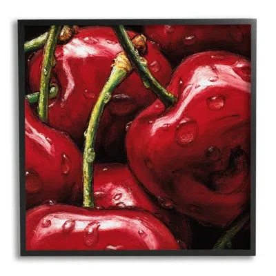 Stupell Industries Juicy Red Cherries Close Up By Alma'ch - Floater Frame Painting On Wood In Midnight Black Framed Giclee