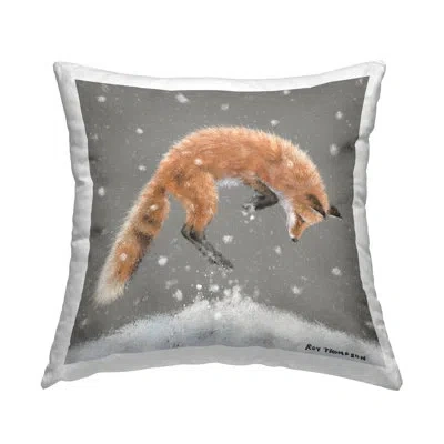 Stupell Industries Jumping Fox Snowy Winter Scene Printed Throw Pillow Design By Roy Thompson