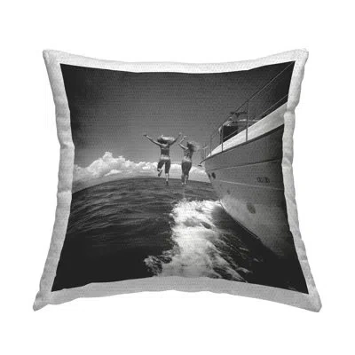 Stupell Industries Jumping Into Ocean Design By Lsr Design Studio Outdoor Printed Pillow In Black