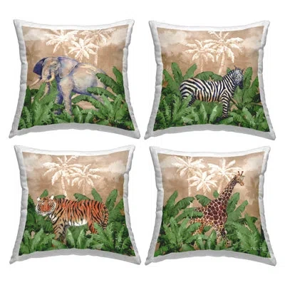 Stupell Industries Jungle Life At Sunset Decorative Printed Throw Pillow Design By Paul Brent (set Of 4) In Tan