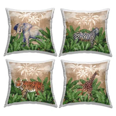Stupell Industries Jungle Life At Sunset Printed Outdoor Throw Pillow Design By Paul Brent (set Of 4) In Tan