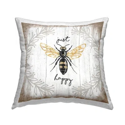 Stupell Industries Just Be Happy Charming Rustic Bee Pun Outdoor Printed Pillow By Elizabeth Tyndall In Brown;white