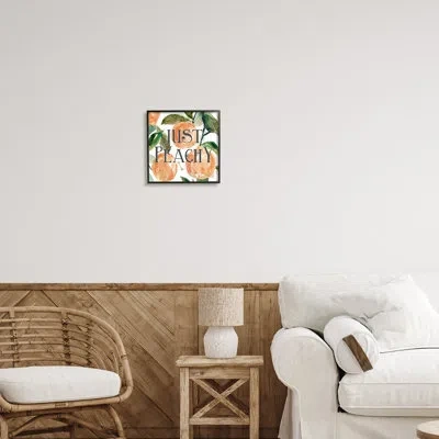 Stupell Industries Just Peachy Phrase Lush Fruit Watercoloured Detail By Carol Robinson - Floater Frame Graphic Art On  In Midnight Black Framed Giclee