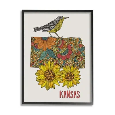 Stupell Industries Kansas Sunflower Blooms State Bird Detailed Pattern By Valentina Harper - Picture Frame Graphic Art  In Midnight Black Framed Giclee