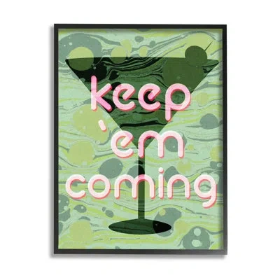 Stupell Industries Keep 'em Coming Green Martini On Wood By Lil' Rue Graphic Art In Midnight Black Framed Giclee