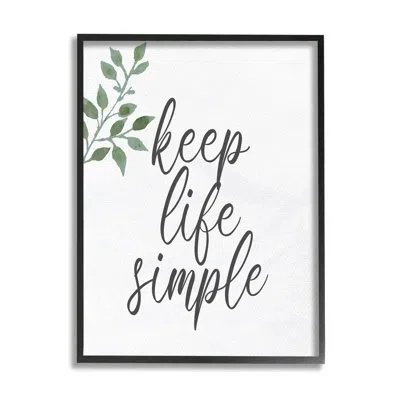 Stupell Industries Keep Life Simple Botanical Sprig Script Calligraphy By Kim Allen - Floater Frame Textual Art On Wood In Midnight Black Framed Giclee
