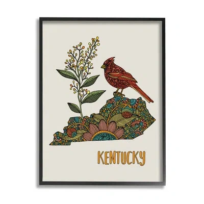 Stupell Industries Kentucky State Cardinal Blooming Goldenrod Flower Pattern By Valentina Harper - Floater Frame Graphi In Midnight Black Framed Giclee