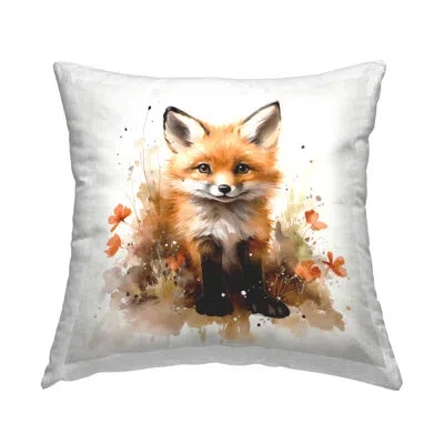 Stupell Industries Kit Fox Among Flowers Decorative Printed Throw Pillow By Ryley Gray In Brown;white;orange