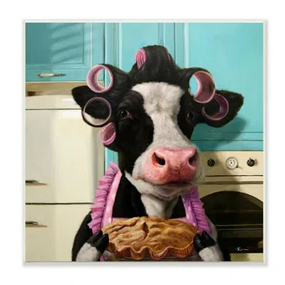 Stupell Industries Kitchen Baking Cow Farm Animal Apron Hair Rolls Lucia Heffernan In Wall Plaque