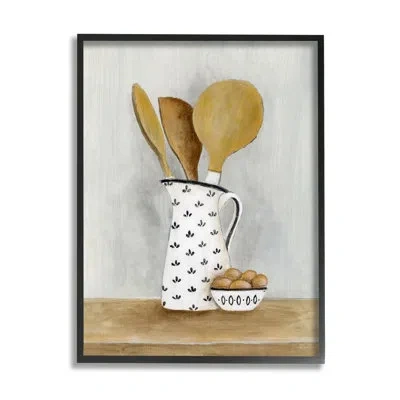 Stupell Industries Kitchen Eggs & Utensils Still Life Framed On Wood By Janet Tava Painting In Midnight Black Framed Giclee