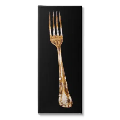 Stupell Industries Kitchen Fork Silverware Cutlery Black Background By Adolf Llovea - Unframed Painting On Canvas In Black;silver;gold