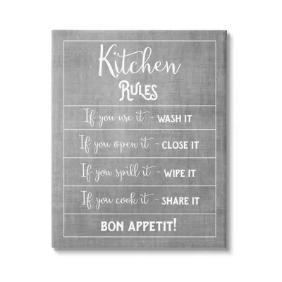 Stupell Industries Kitchen Rules Bon Appetit Sign Canvas Wall Art By Amanda Murray In White;gray