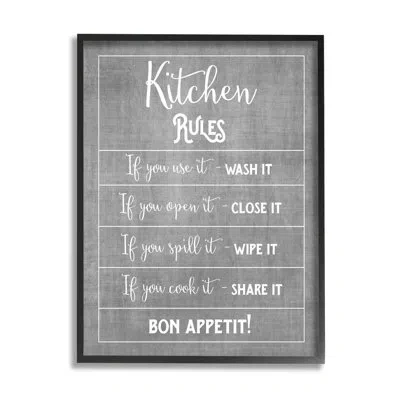 Stupell Industries Kitchen Rules Bon Appetit Sign Framed Giclee Art By Amanda Murray In Midnight Black Framed Giclee
