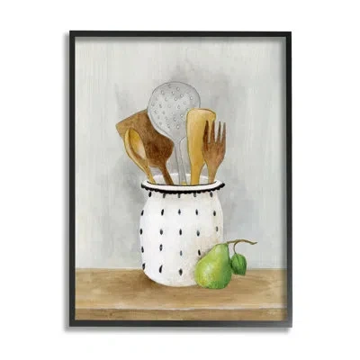 Stupell Industries Kitchen Utensils Still Life On Wood By Janet Tava Painting In Midnight Black Framed Giclee