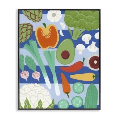 Stupell Industries Kitchen Veggies On Stripes Framed Giclee, Design By Courtney Haley In Midnight Black Framed Giclee