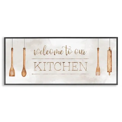 Stupell Industries Kitchen Welcome With Utensils Giclee Art, Design By Sally Swatland In Midnight Black Framed Giclee