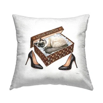 Stupell Industries Kitty Sleeping Heels Box Outdoor Printed Pillow By Amanda Greenwood In Brown