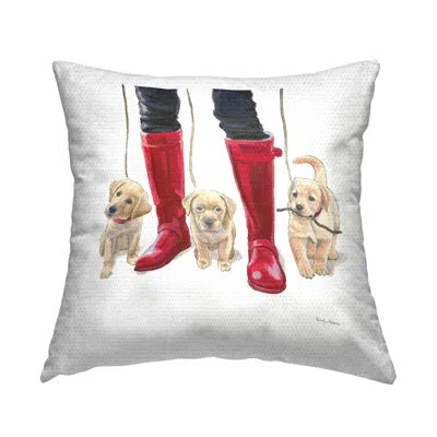Stupell Industries Labrador Puppies Rain Boots Fashion Dogs Outdoor Printed Pillow By Emily Adams In Brown;white;red