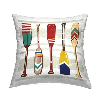 Stupell Industries Lake Cabin Patterned Boating Oars Paddles Outdoor Printed Pillow By Elizabeth Tyndall In Blue;green;red;yellow