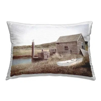 Stupell Industries Lake Cabin Shore Outdoor Printed Pillow By Tom Mielko In Brown;white