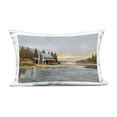 Stupell Industries Lakeside Cabin With Mountain View Outdoor Printed Pillow, Design By Amber Sterling