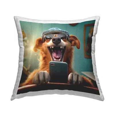 Stupell Industries Laughing Dog On Phone Outdoor Printed Pillow By Jim Baldwin In Blue