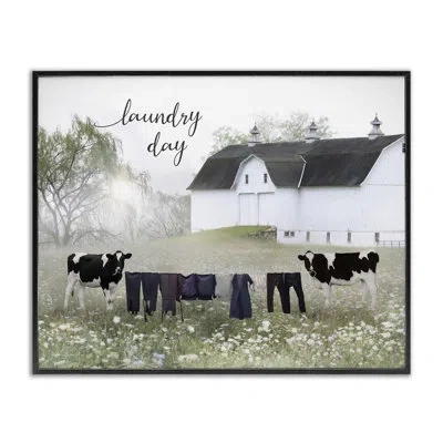 Stupell Industries Laundry Day Rural Cows Meadow By Lori Deiter - Floater Frame Graphic Art On Wood In Midnight Black Framed Giclee