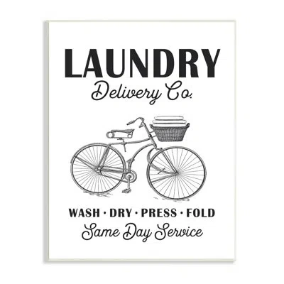 Stupell Industries Laundry Delivery Co. Vintage Bicycle Towel Basket By - Graphic Art In Wood