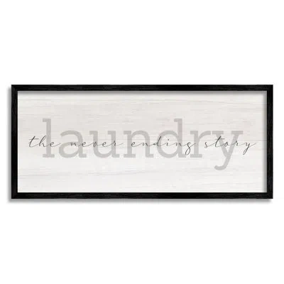 Stupell Industries Laundry Never Ending Story Cursive By Daphne Polselli - Floater Frame Graphic Art On Canvas In Midnight Black Framed Giclee