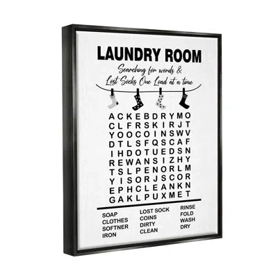 Stupell Industries Laundry Room Word Search Lost Socks Hanging By Lettered And Lined - Floater Frame Print On Canvas In Jet Black Floater Frame