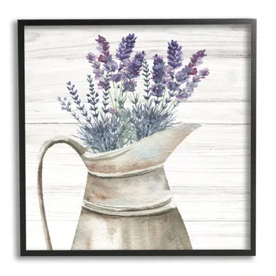 Stupell Industries Lavender Sprigs Country Gardening - Floater Frame Graphic Art On Wood In Midnight Black Framed Giclee