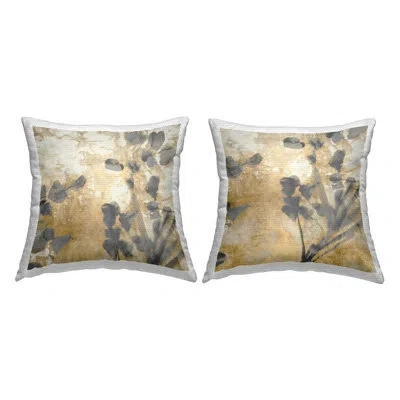 Stupell Industries Layered Abstract Botanical Sprigs 2 Piece Outdoor Printed Pillow Set By Danielle Carson In Brown;white;gray