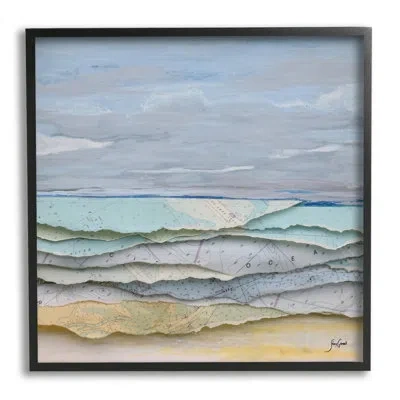 Stupell Industries Layered Map Clippings Beach Shoreline Abstract Collage By Stacy Gresell - Floater Frame Painting On  In Midnight Black Framed Giclee