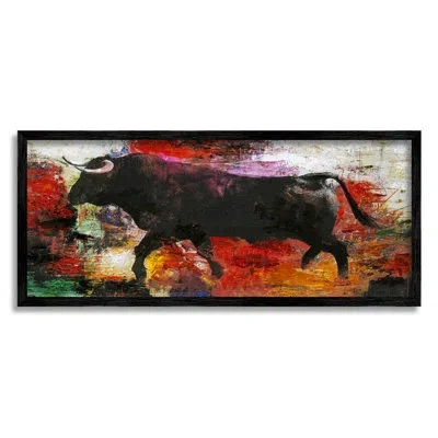 Stupell Industries Layered Street Style Racing Bull Vivid Red Splatter By Design Fabrikken - Floater Frame Painting On  In Midnight Black Framed Giclee