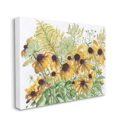 Stupell Industries Layered Yellow Daisy Blooms Wildflower Herb Sprouts - Floater Frame Painting On Canvas In Wrapped Canvas