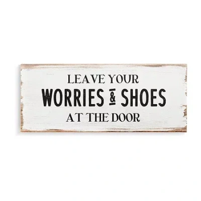 Stupell Industries Leave Worries And Shoes At Door Canvas Art In White