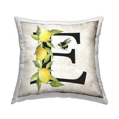 Stupell Industries Lemon & Bee E Letter Design By Creatif Belle Outdoor Printed Pillow In Yellow