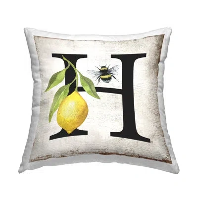 Stupell Industries Lemon & Bee H Letter Design By Creatif Belle Throw Pillow In Yellow