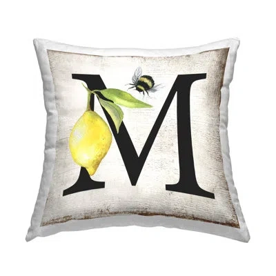 Stupell Industries Lemon & Bee M Letter Design By Creatif Belle Throw Pillow In Yellow