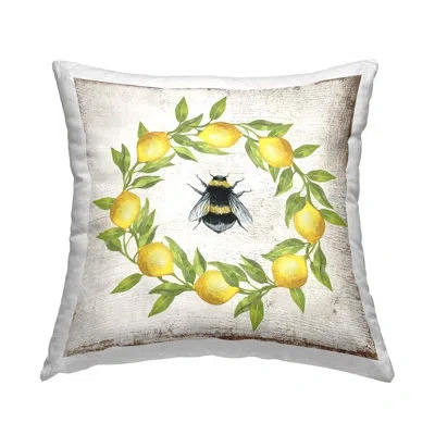 Stupell Industries Lemon & Bee Wreath Design By Creatif Belle Throw Pillow In Yellow