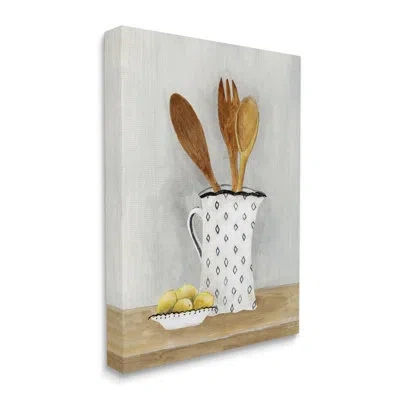 Stupell Industries Lemons And Utensils Kitchen Painting On Canvas Painting In Brown;gray