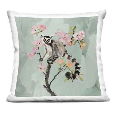 Stupell Industries Lemur Perched On Spring Blooms Decorative Printed Throw Pillow Design By Amanda Tsoukanelis In Green