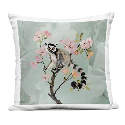 Stupell Industries Lemur Perched On Spring Blooms Outdoor Printed Pillow Design By Amanda Tsoukanelis In Green