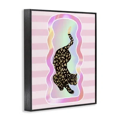 Stupell Industries Leopard & Pink Stripes Giclee Art By Ziwei Li In Midnight Black Framed Giclee