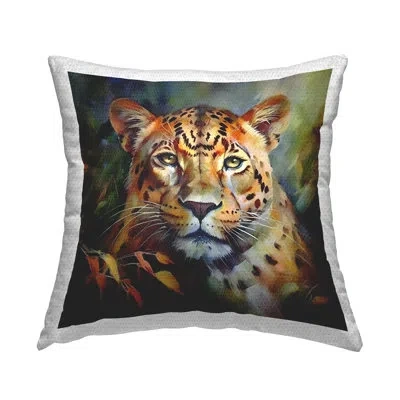 Stupell Industries Leopard Face Portrait Outdoor Printed Pillow By Noah Bay In Green