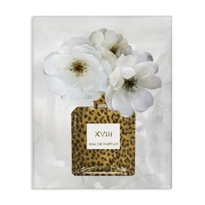 Stupell Industries Leopard Print Perfume Bottle Glam White Spring Florals By Carol Robinson In Black