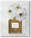 Stupell Industries Leopard Print Perfume Bottle Glam White Spring Florals Stretched Canvas Wall Art  In White