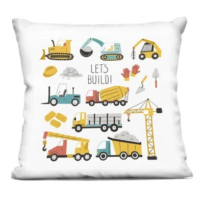 Stupell Industries Let's Build Various Construction Trucks Decorative Printed Throw Pillow, Design By Creative Studio,  In Yellow